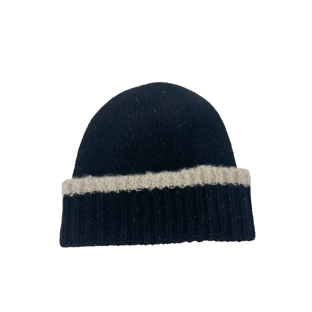 Chanel 2022 Cashmere Silk CC Logo Black Ecru Speckled Beanie Hat